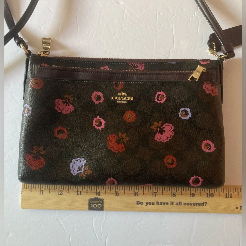 Coach Brown Crossbody Bag with Floral Accents like new